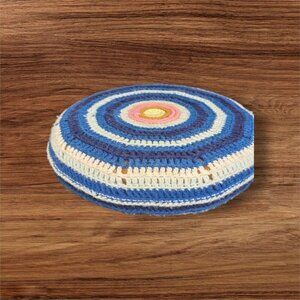 Vintage Handmade Multicolored Crochet Round Cushion Pillow Farmhouse cottage MCM